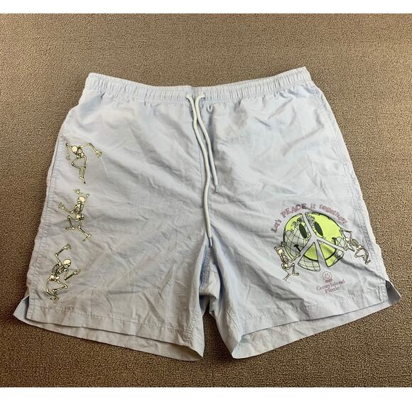 Coney Island Picnic LET'S PEACE IT TOGETHER Nylon Blue Shorts - Size Large - Picture 1 of 10